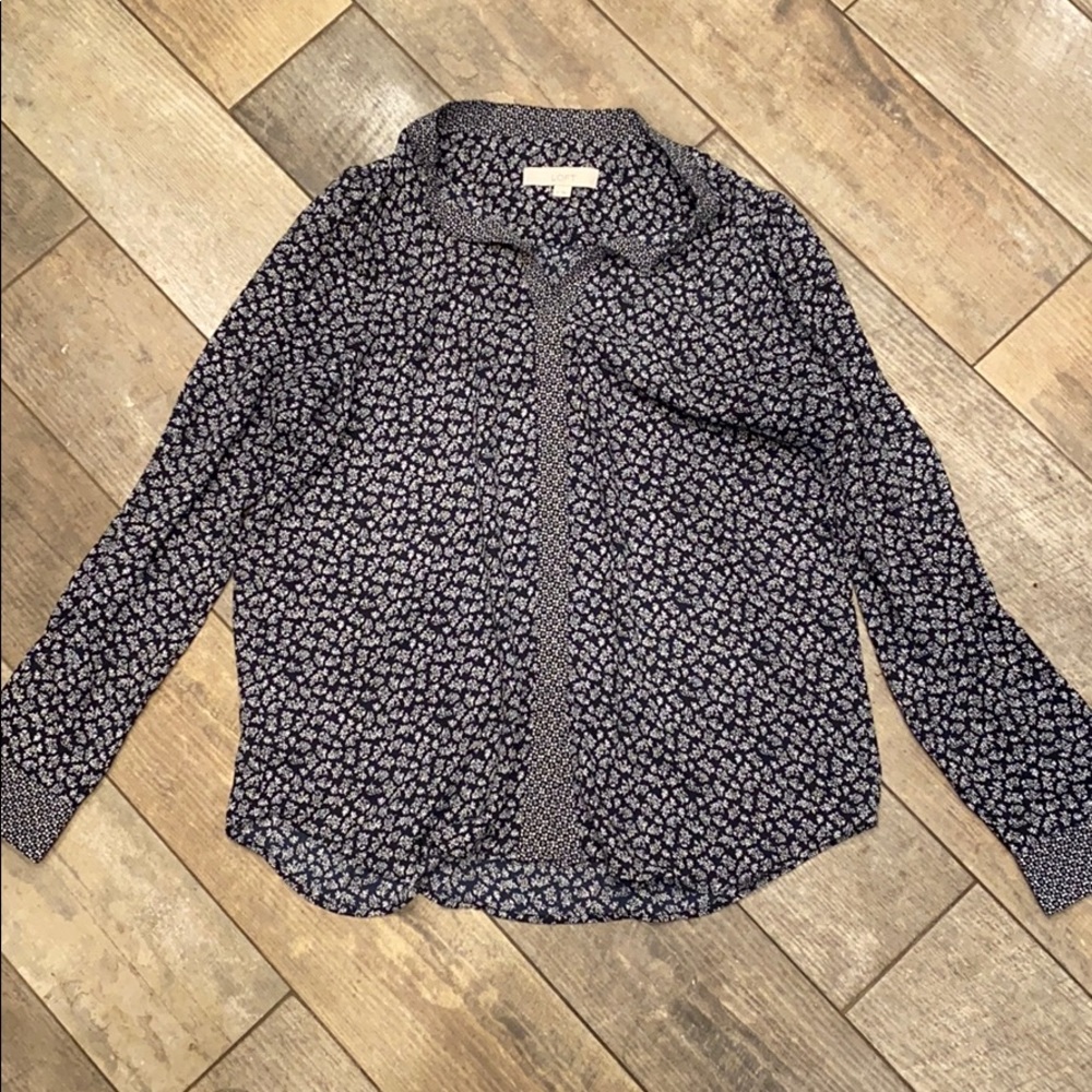 Loft Navy Blouse Medium